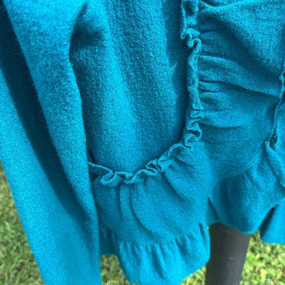 Luii teal wool cardigan jacket Anthropologie anthro large l ruffles - Picture 8 of 17
